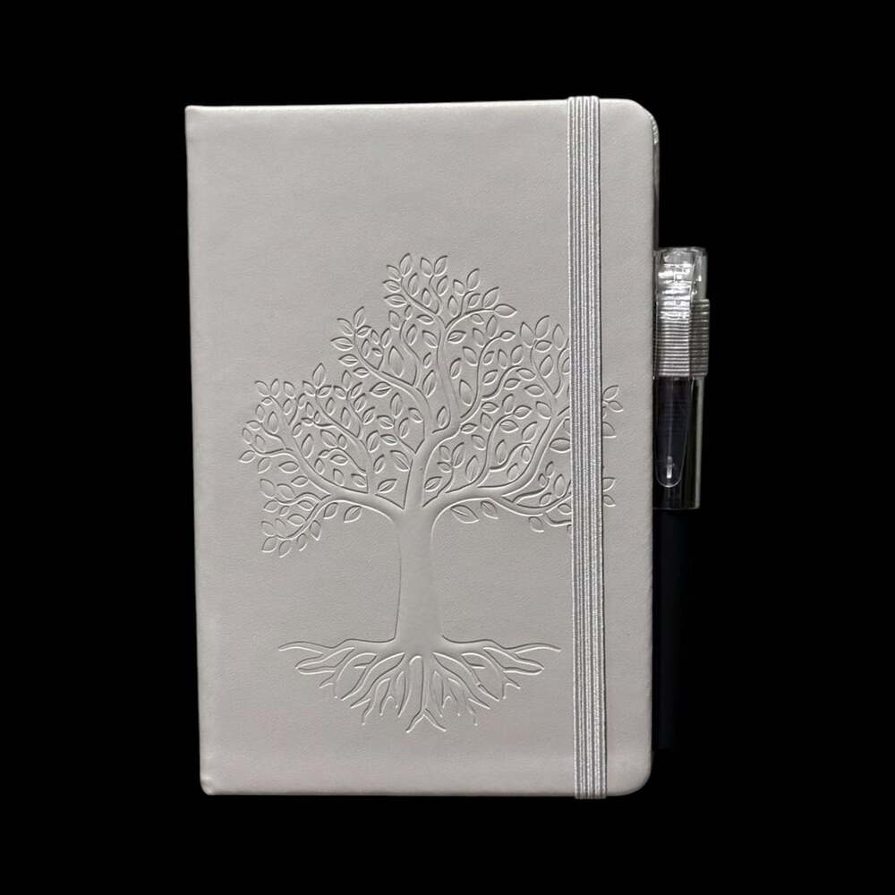 Light Gray Tree of Life Embossed Small Hardcover Lined Journal with Pen